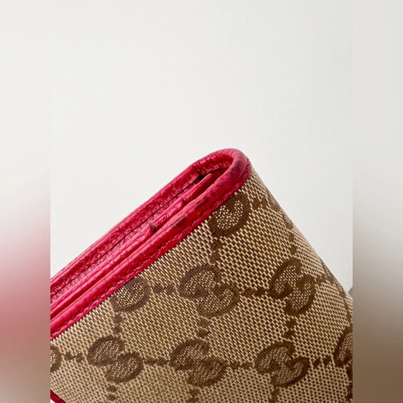 GUCCI || GG Supreme Canvas Red Leather Bifold Secretary Wallet - Picture 14 of 17